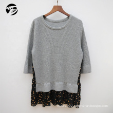 Sweaters Women Autumn Winter Half Sleeve Pullover European Style Tops Chunky Sweater With Chiffon Stitching